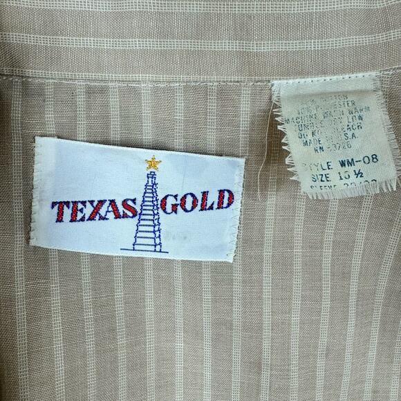 Vintage Texas Gold Pearl Snap Western Style Shirt Long Sleeve Tan Striped Large - Picture 8 of 8